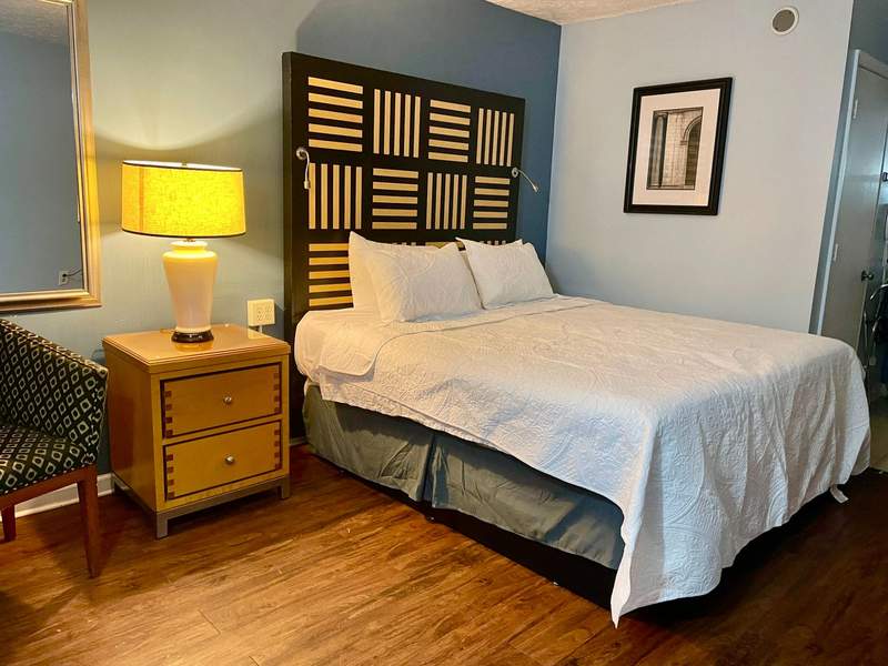 King room blue accent wall Motel M Lewisburg
